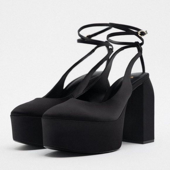 NWOB ZARA HIGH HEEL PLATFORM SLINGBACK SHOES  BLACK - REF. 1233/010 6.5, 9 - Picture 5 of 7